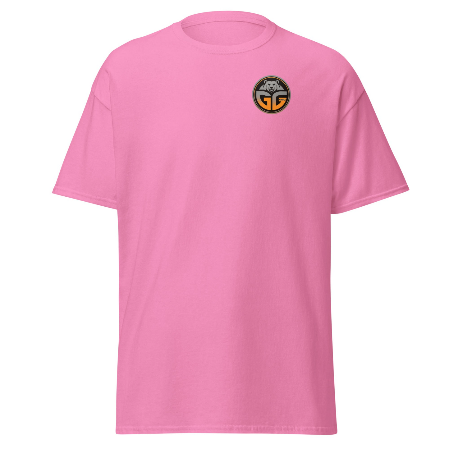 azalea colored t-shirt with a grizzlee gripz gradient orange logo on the front  - Premium Pickleball Overgrip by Grizzlee Gripz