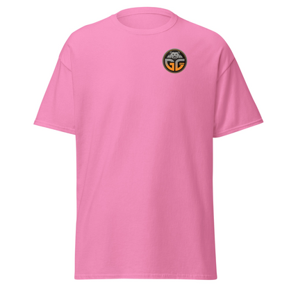 azalea colored t-shirt with a grizzlee gripz gradient orange logo on the front 