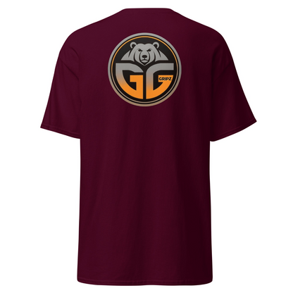 Back of the maroon t-shirt big logo