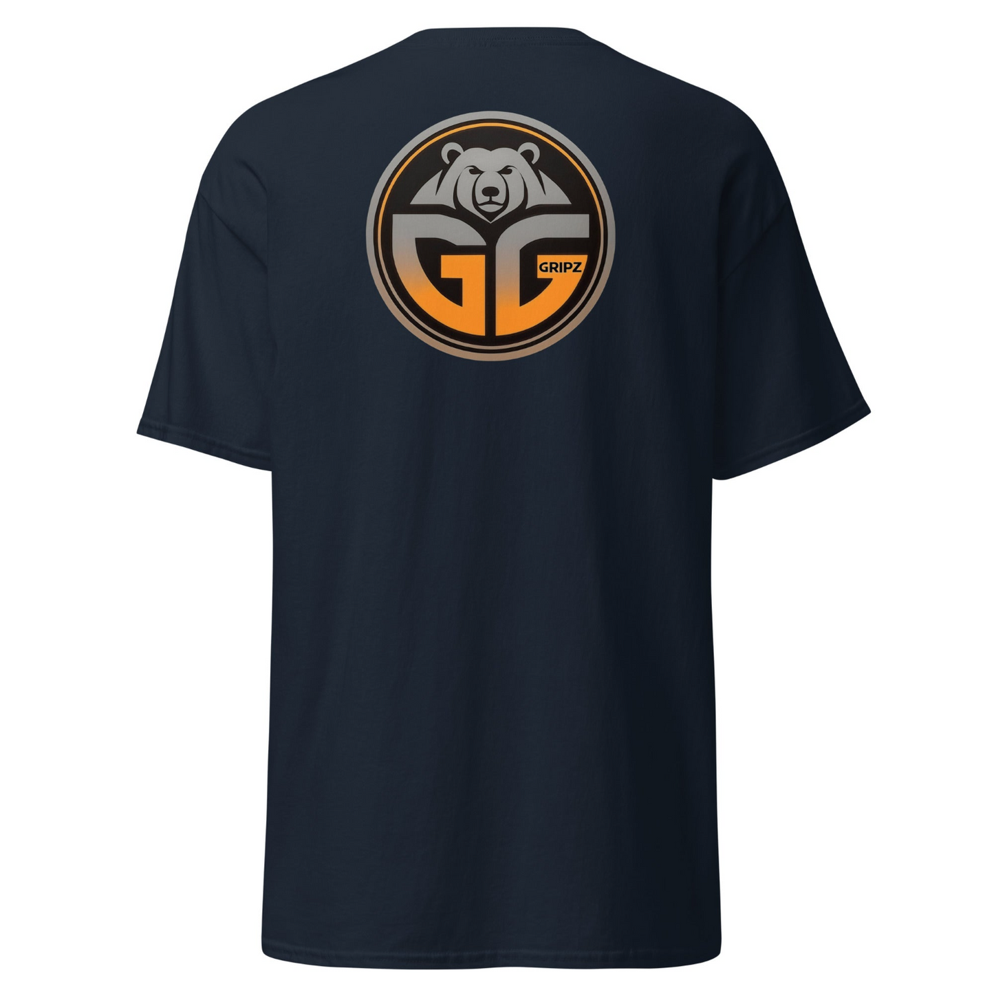 Back of the navy blue t-shirt with big logo - Premium Pickleball Overgrip by Grizzlee Gripz