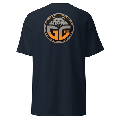 Back of the navy blue t-shirt with big logo