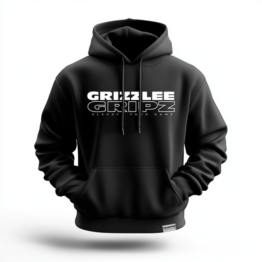 Independant branded black hooded sweatshirt with grizzlee gripz white lettering and a white woven label on the left bottom hem