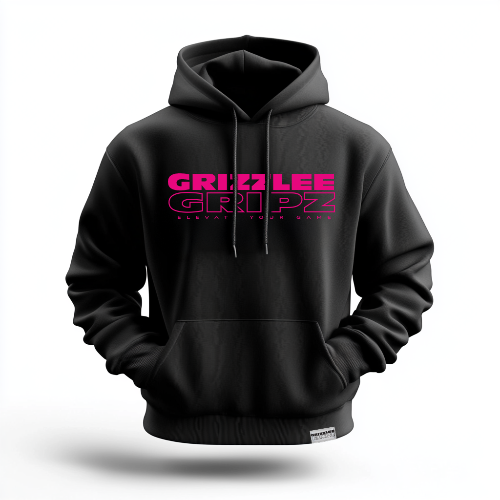 Grizzlee Gripz Black Hoodie Neon Pink logo– Premium athletic streetwear for pickleball & tennis. - Premium Pickleball Overgrip by Grizzlee Gripz