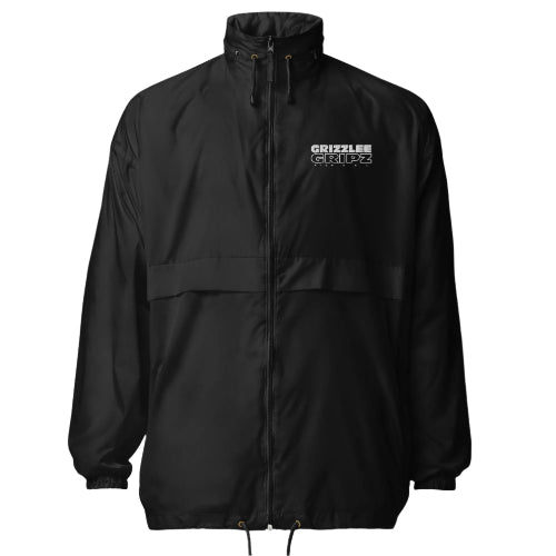 black windbreaker with team grizzlee gripz logo in white on front chest - Premium Pickleball Overgrip by Grizzlee Gripz