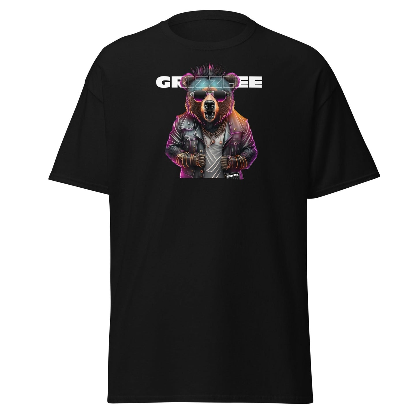 Grizzlee Gripz Punk rock Grizzly bear , bright colors on a black t-shirt - Premium Pickleball Overgrip by Grizzlee Gripz