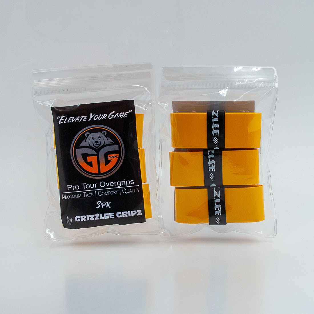 bright Yellow Overgrip packs side by side for pickleball use - Premium Pickleball Overgrip by Grizzlee Gripz