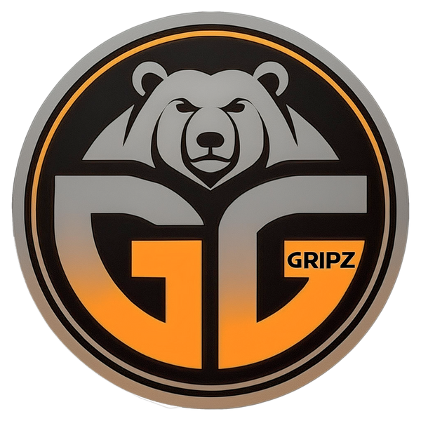 Main grizzlee gripz circle logo grey with orange gradient