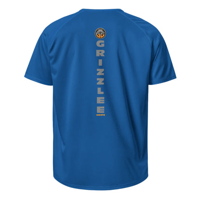 Grizzlee Gripz | Premium Royal Blue On Court Playing T-shirt back logo with gray and orange lettering