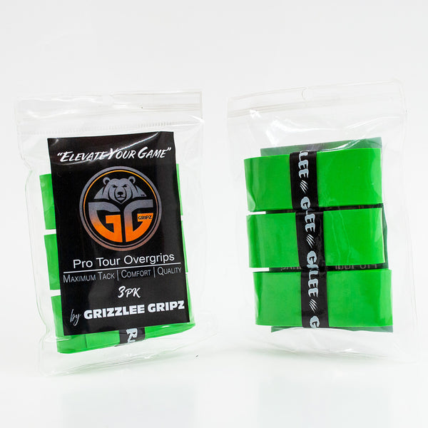 Lime Green Pro Tour Grips - Secondary Image Grizzlee Gripz Lime Green pickleball overgrip packs side by side