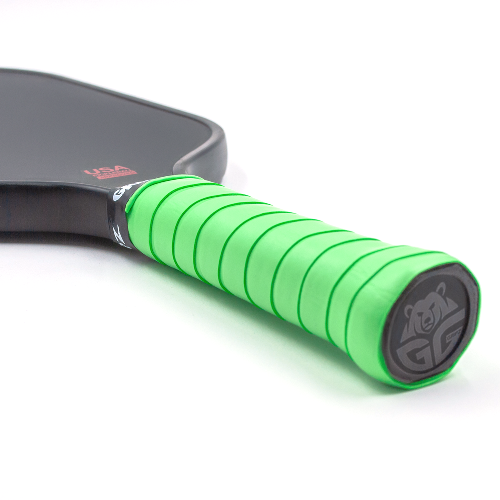 Lime Green Grizzlee Gripz wrapped around a paddle handle - Premium Pickleball Overgrip by Grizzlee Gripz