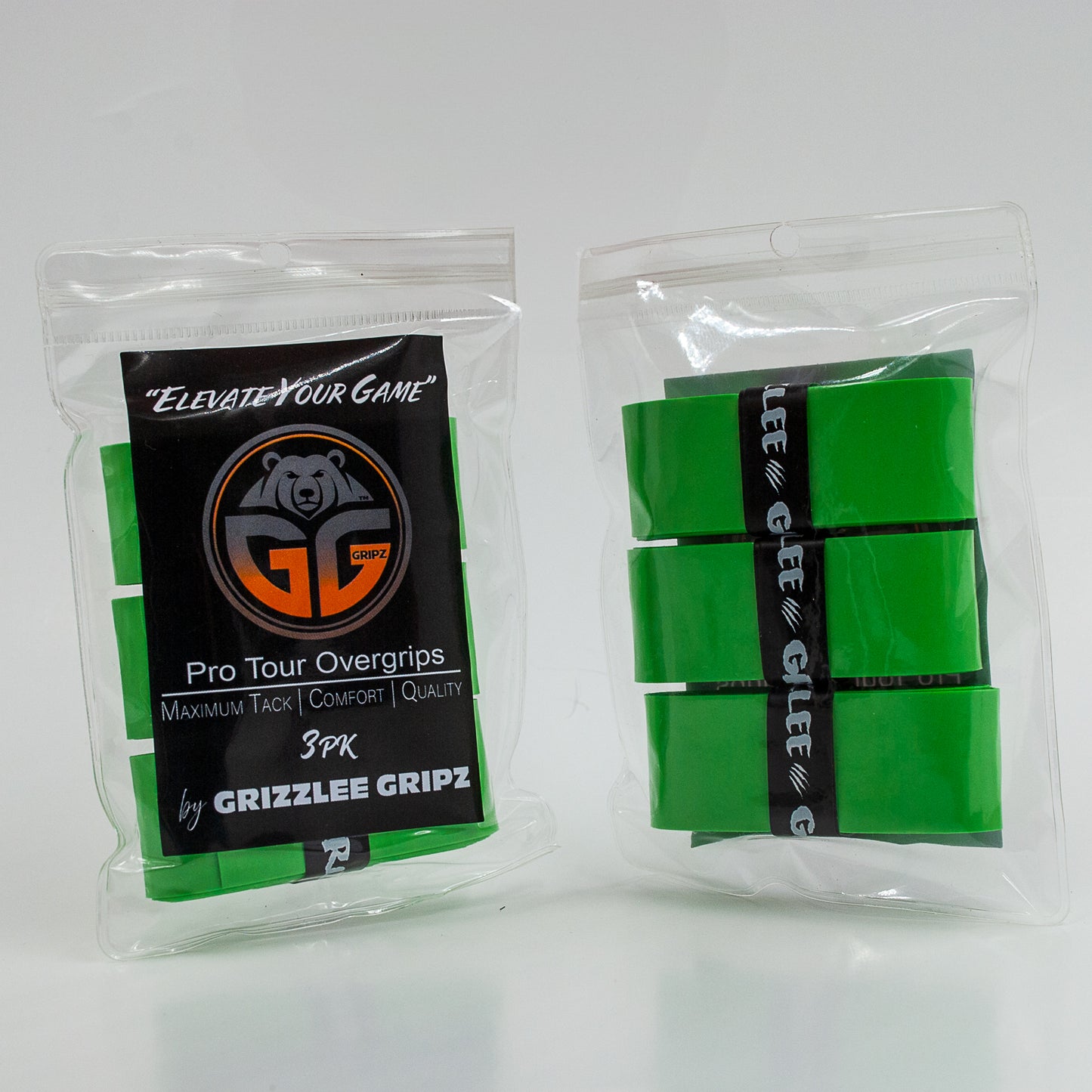 Grizzlee Gripz Lime Green pickleball overgrip packs side by side - Premium Pickleball Overgrip by Grizzlee Gripz