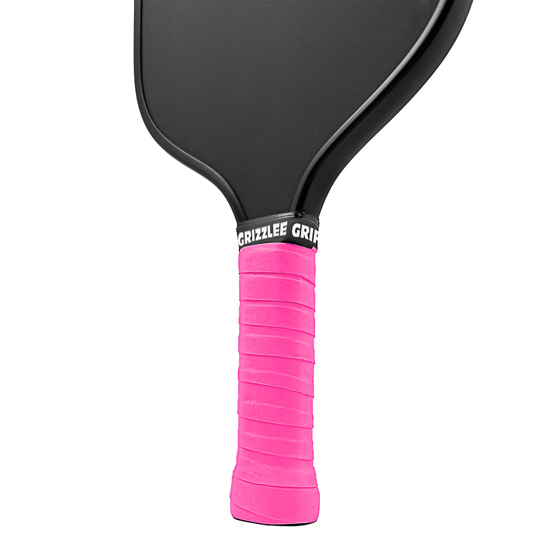 grizzlee gripz wrapped around a paddle handle thats neon pink - Premium Pickleball Overgrip by Grizzlee Gripz