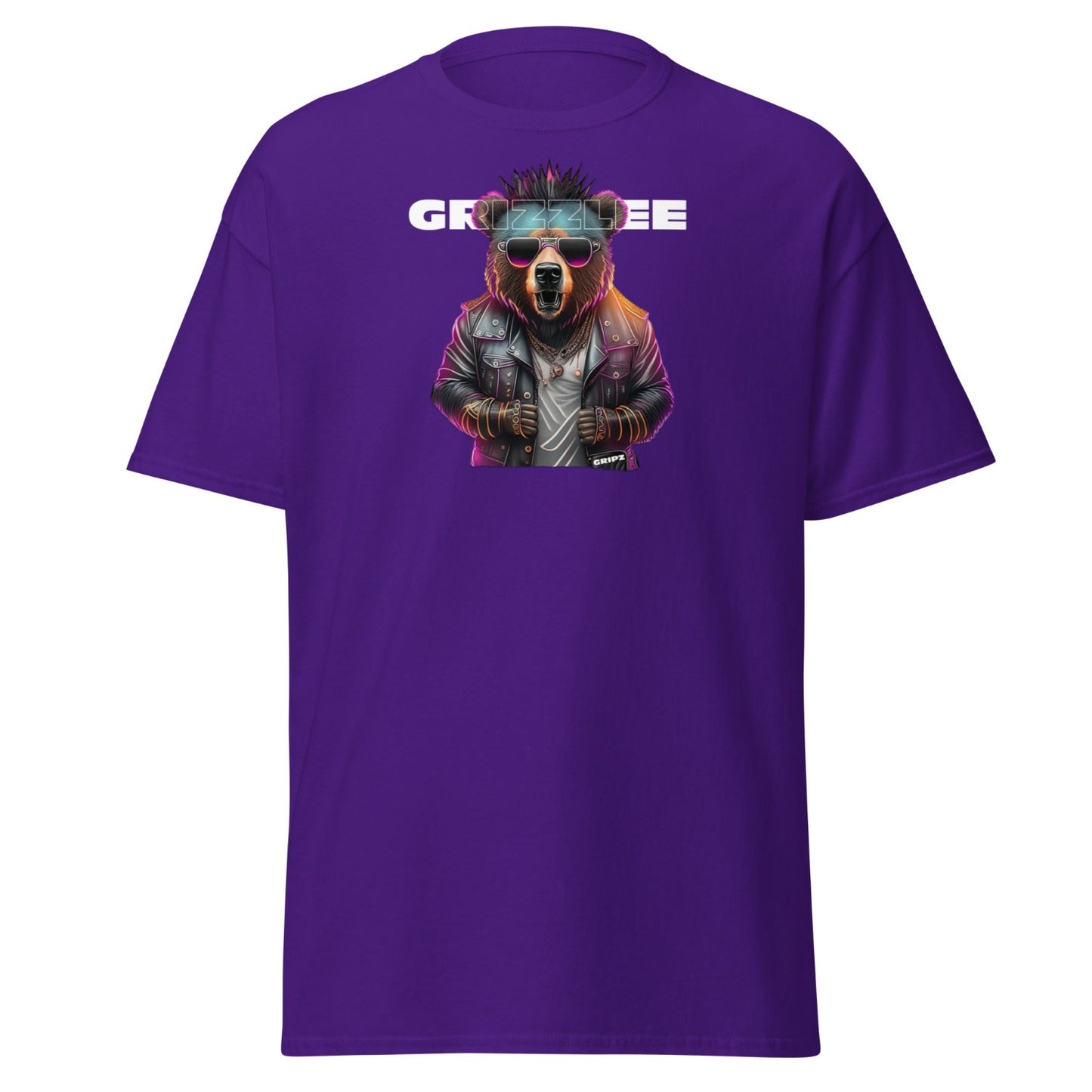 Grizzlee Gripz Punk rock Grizzly bear , bright colors on a purple t-shirt - Premium Pickleball Overgrip by Grizzlee Gripz