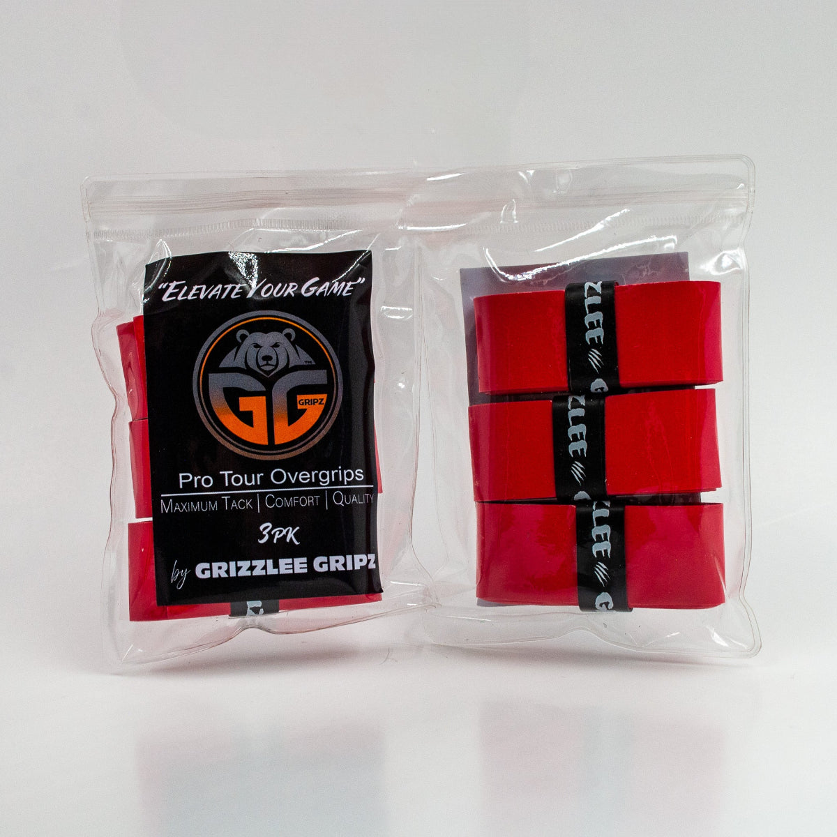 Bright red overgrips packs side by side for pickleball - Premium Pickleball Overgrip by Grizzlee Gripz