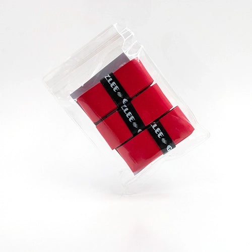 Bright red Grizzlee Gripz pickleball overgrip pack of 3 on a white background, designed for enhanced grip.