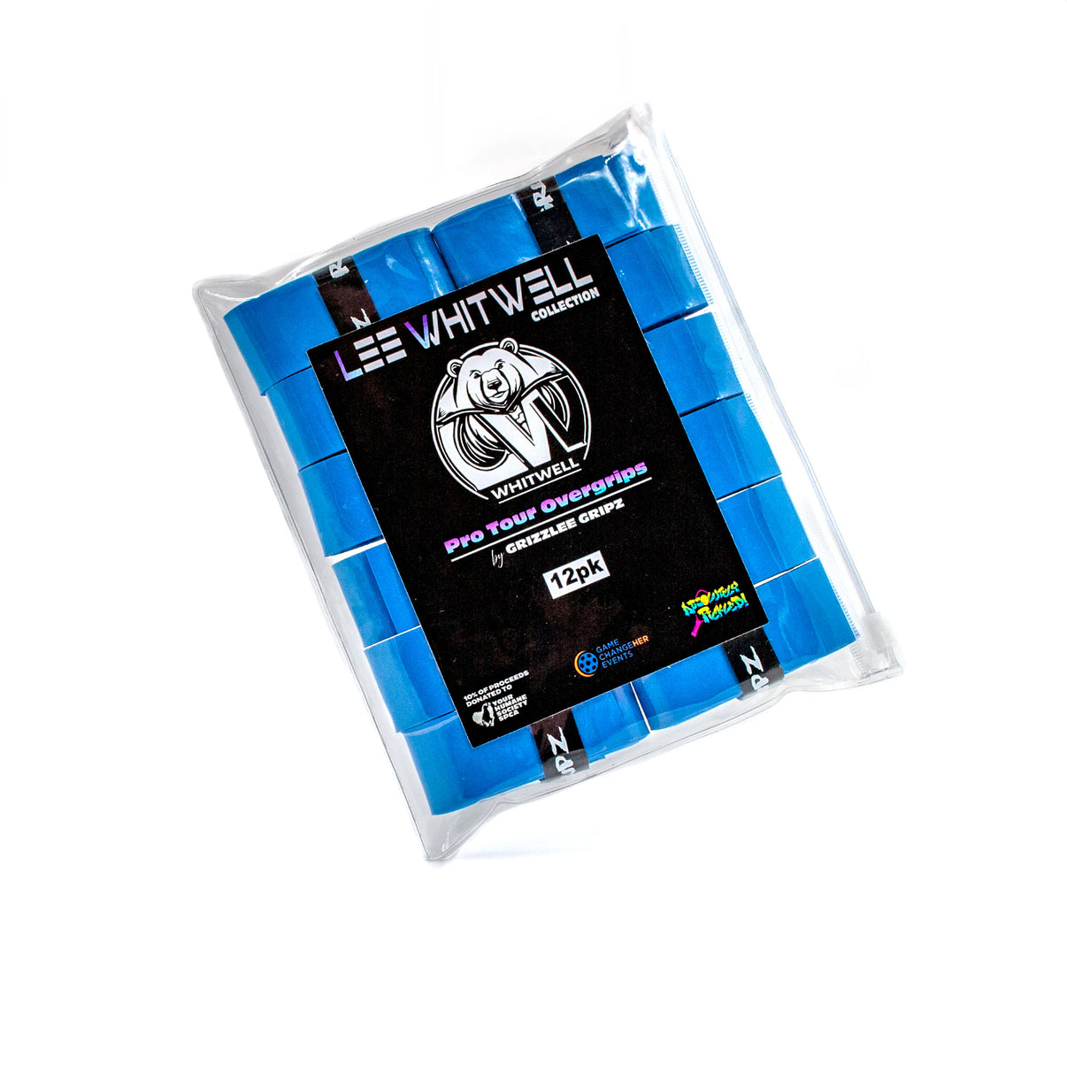 A 12-pack of Royal Blue Grizzlee Gripz Pro Tour Overgrips, built for pickleball, tennis, and other sports, offering enhanced comfort, sweat resistance, and long-lasting grip performance.