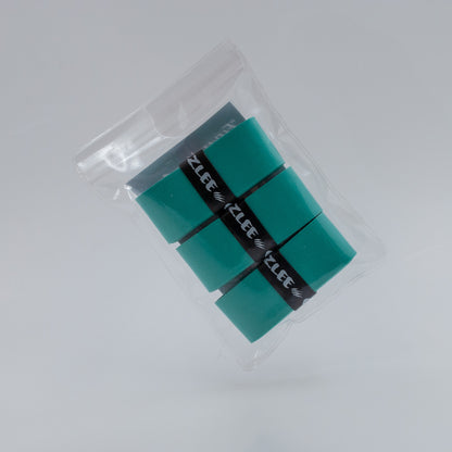 3 pack of sapphire green grips on a white background angle so the Grizzlee Gripz logo is showing