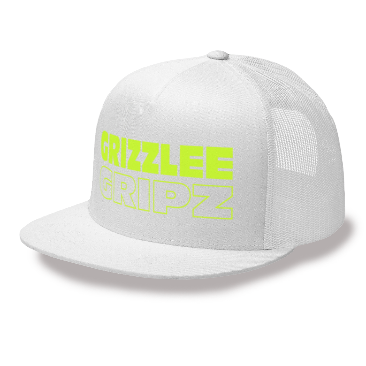 white snapback hat with neon yellow large logo grizzlee gripz wording on the front - Premium Pickleball Overgrip by Grizzlee Gripz