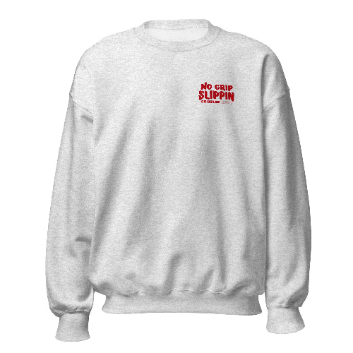 front logo ash color no grip slippin crewneck  - Premium Pickleball Overgrip by Grizzlee Gripz