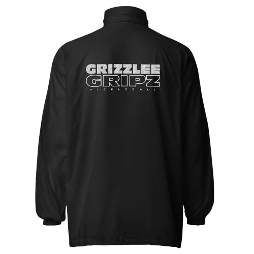 back of the windbreaker, white team logo embroidered - Premium Pickleball Overgrip by Grizzlee Gripz