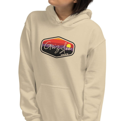 grizzlee gripz female model sand hoodie sunset logo - Premium Pickleball Overgrip by Grizzlee Gripz