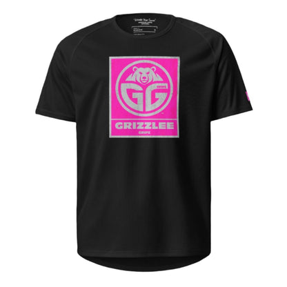 black court breathable t-shirt, grey and pink box logo on front