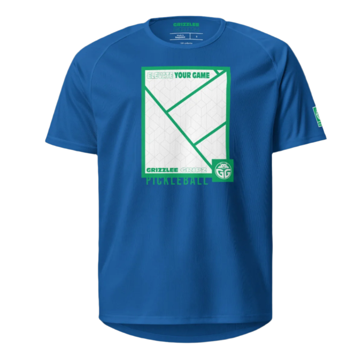 Grizzlee Gripz breathable court royal blue t-shirt with white and green logo - Premium Pickleball Overgrip by Grizzlee Gripz