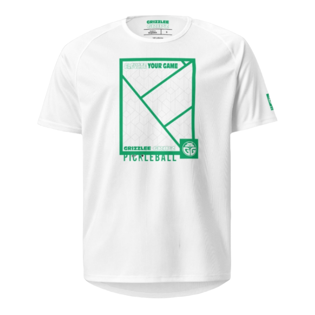 Grizzlee Gripz breathable court white t-shirt with green and white logo - Premium Pickleball Overgrip by Grizzlee Gripz