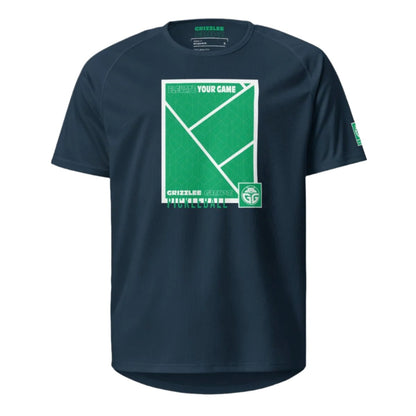 Grizzlee Gripz navy blue breathable court shirt with green and white logo on the front