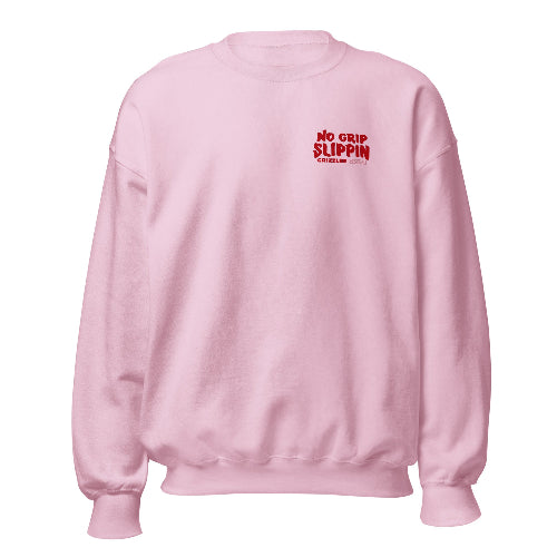 front red font logo pink color no grip slippin crewneck  - Premium Pickleball Overgrip by Grizzlee Gripz