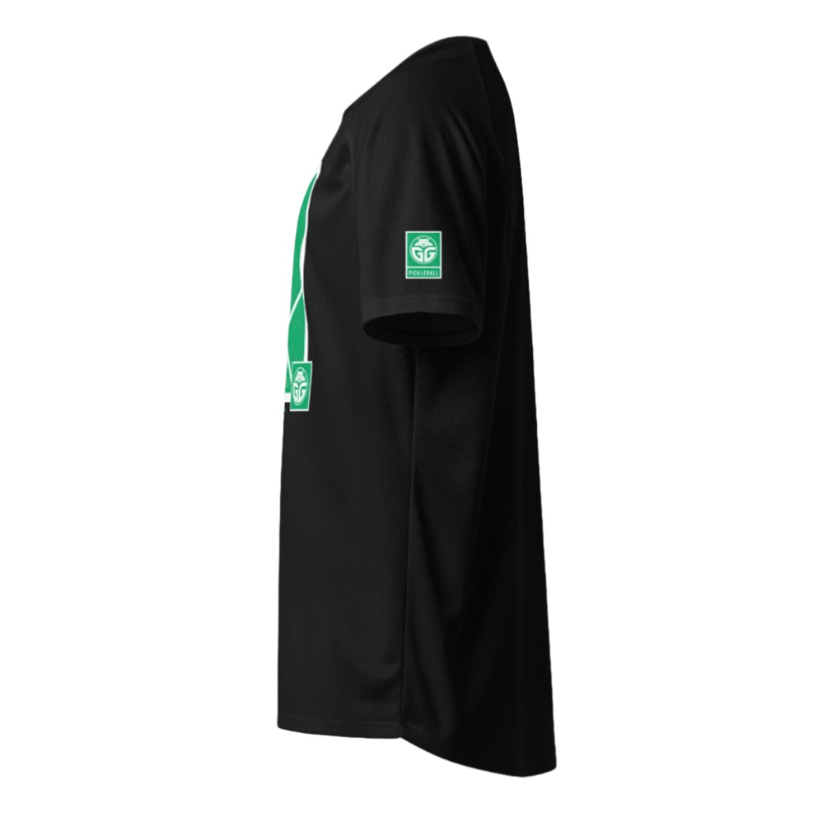 grizzlee gripz black t-shirt side profile left sleeve green white logo - Premium Pickleball Overgrip by Grizzlee Gripz