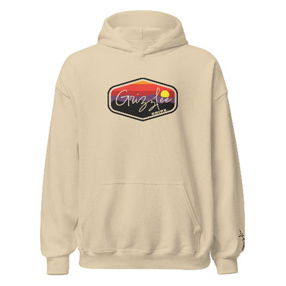 grizzlee gripz sunset sand hoodie front logo across chest with left arm embroidered grizzlee