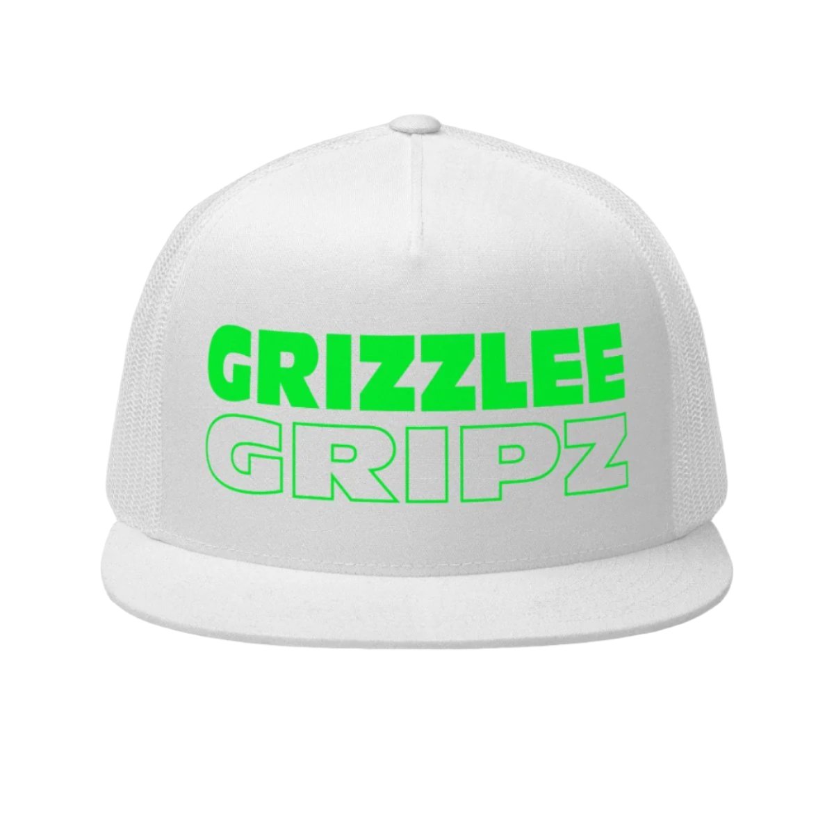 white snapback hat neon green wording grizzlee gripz on the front - Premium Pickleball Overgrip by Grizzlee Gripz