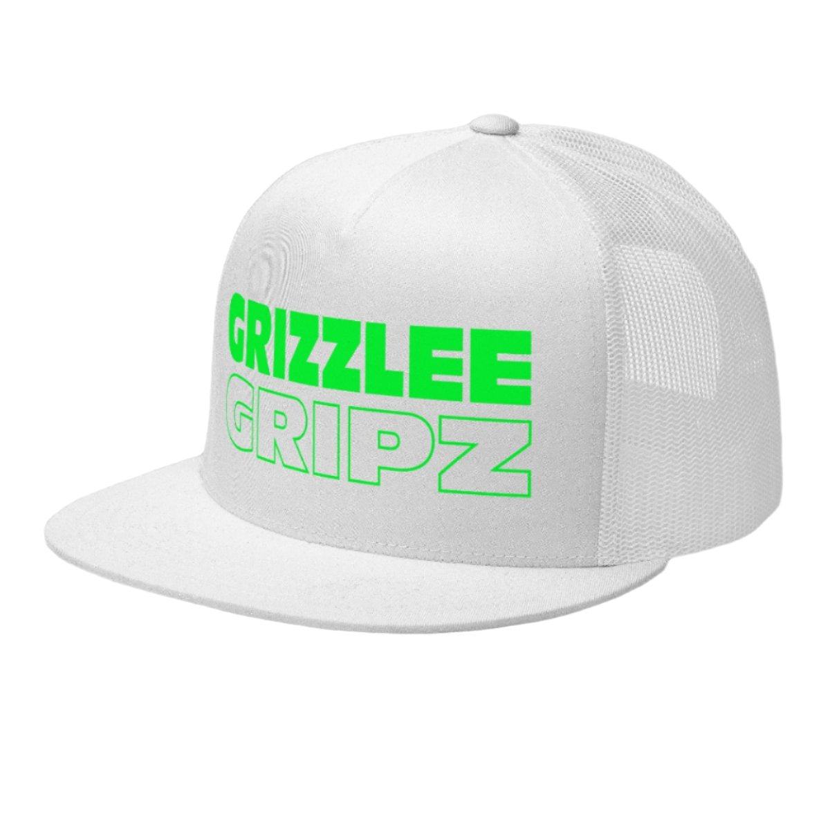 white snapback hat neon green wording grizzlee gripz on the front - Premium Pickleball Overgrip by Grizzlee Gripz