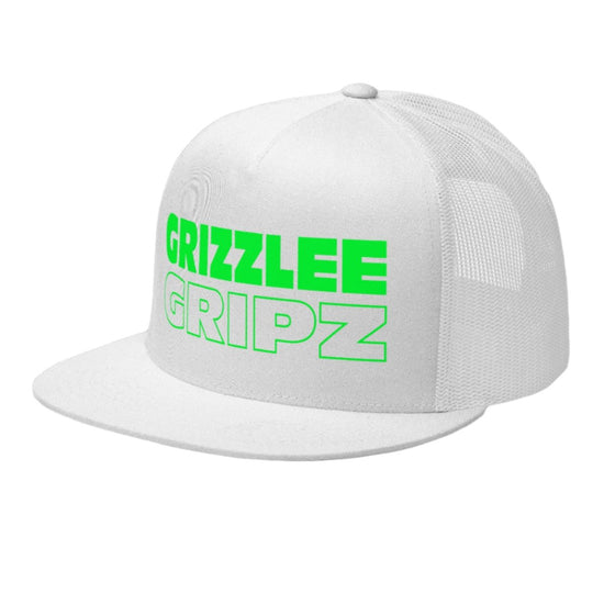 white snapback hat neon green wording grizzlee gripz on the front - Premium Pickleball Overgrip by Grizzlee Gripz